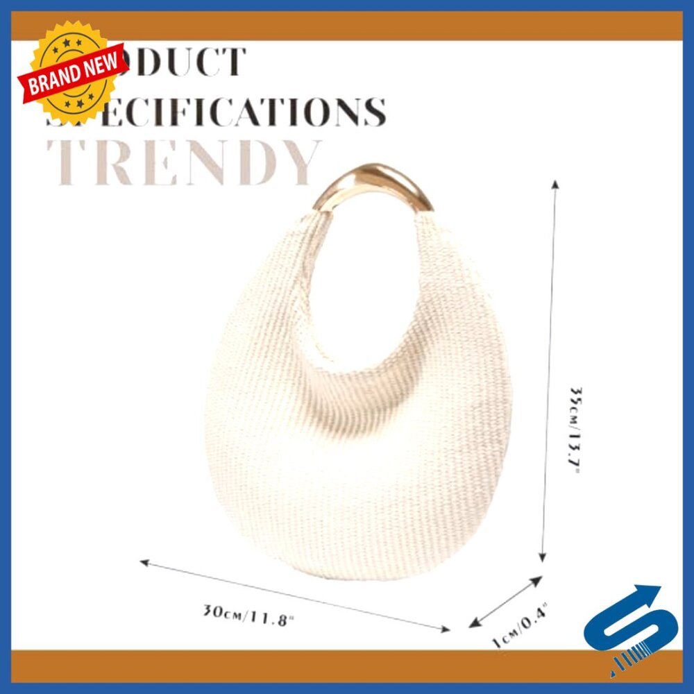 Boho Chic Straw Hobo Tote Handmade Woven Crescent Purse Lightweight Summer - Picture 4 of 6